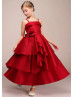 Red Satin Layered Vintage Flower Girl Dress